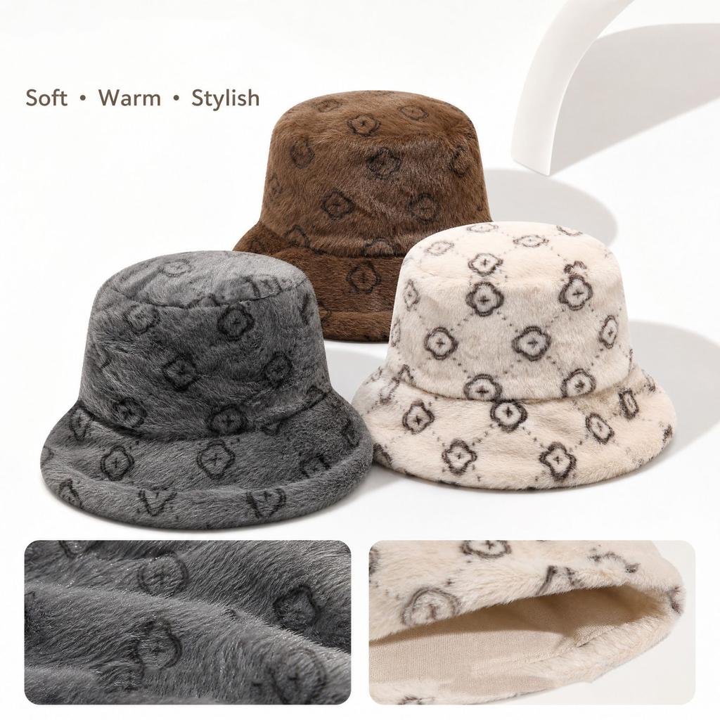 Women's Printed Hat Warm Fisherman Hat for Fall and Winter