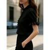 2026 New Summer Stand Collar Lace Patchwork Puff Sleeve Short Sleeve Shirt for Women
