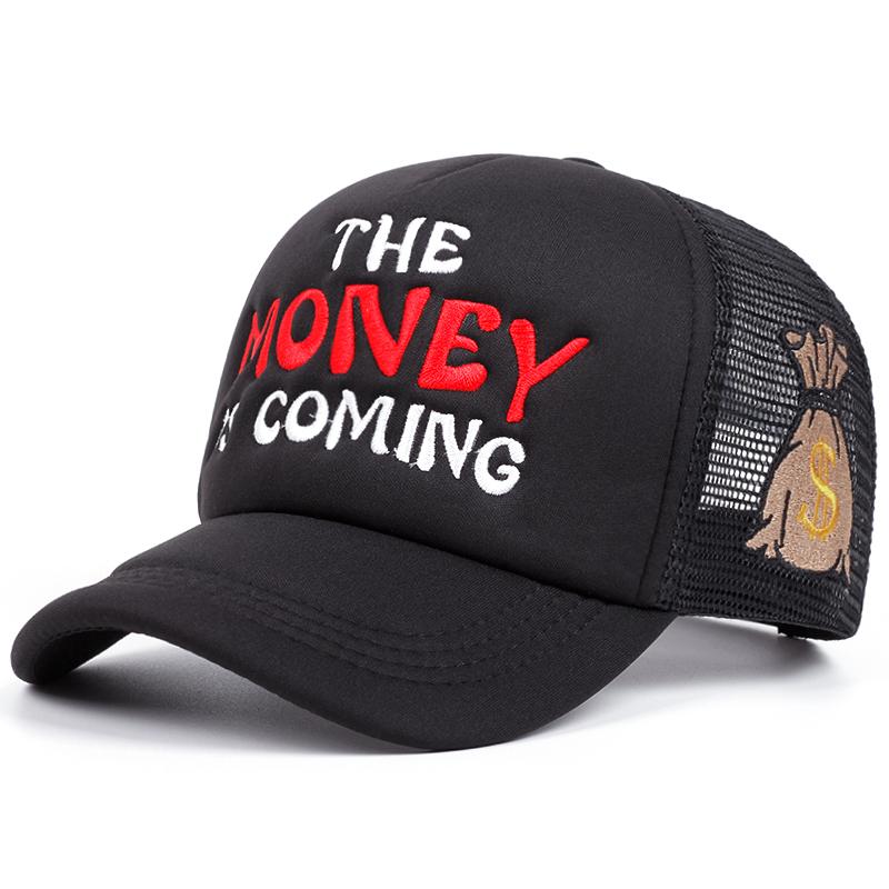 Geld Brief Bestickte Atmungsaktive Retro Baumwoll-Netzmütze Herren Trendige Baseballkappe Hip-Hop Mütze Damen Outdoor Freizeitmütze black