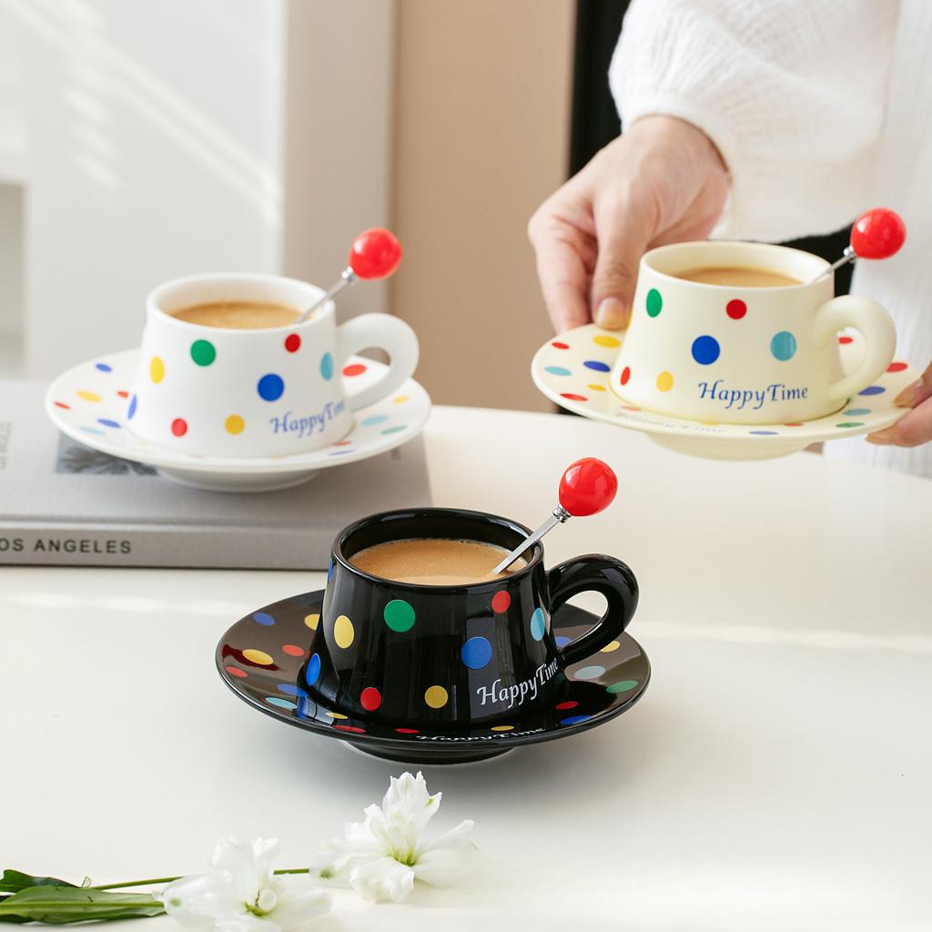 Nordic Style Coffee Cup with Spoon Cup and Saucer High Value Creative Ceramic Cup Office Water Cup Girls Souvenir