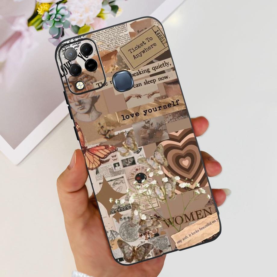 For Infinix Hot 11 G37 4G Case Cover Soft TPU Black Silicone Funda for Infinix Hot11 G37 Infinix X689F Fashion Pattern Bumper