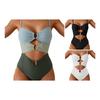 Monokini Soutien-gorge Push-Up à Armatures Ensemble Bikini Une Pièce avec Boucles Métalliques Design Creux Maillot de Bain Sexy à Bretelles Décolleté en V Dos Nu
