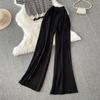 Summer Women Designer Print Knitted Sweater Trouser Two Piece Set Short Sleeve Pullover Tops and Wide Leg Pleated Pant Set