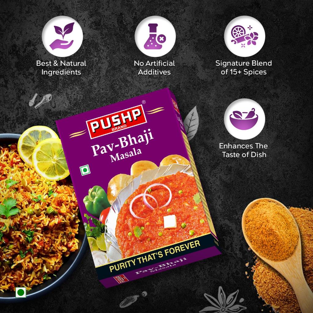 Pushp Pav Bhaji Masala Blend Premium Indian Spice Mix For Authentic Vegetable Curries And Street Style Dishes 100g Pack