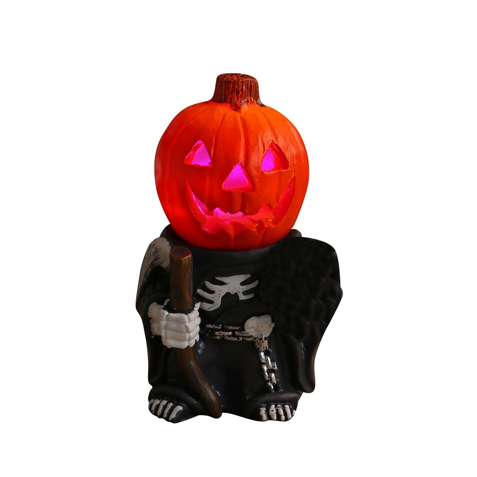 

Хэллоуин светодиодные тыквы рыцарь настольные украшения декоративные светящиеся маленькие тыквы голова призрак смола садовое украшение One Size