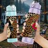 1 PZ Borraccia Sportiva in Plastica da 750 ml con Texture Animalier Floreale, Tappo Flip con Cannuccia Anti-Goccia per Sport, Ufficio, Uso Domestico