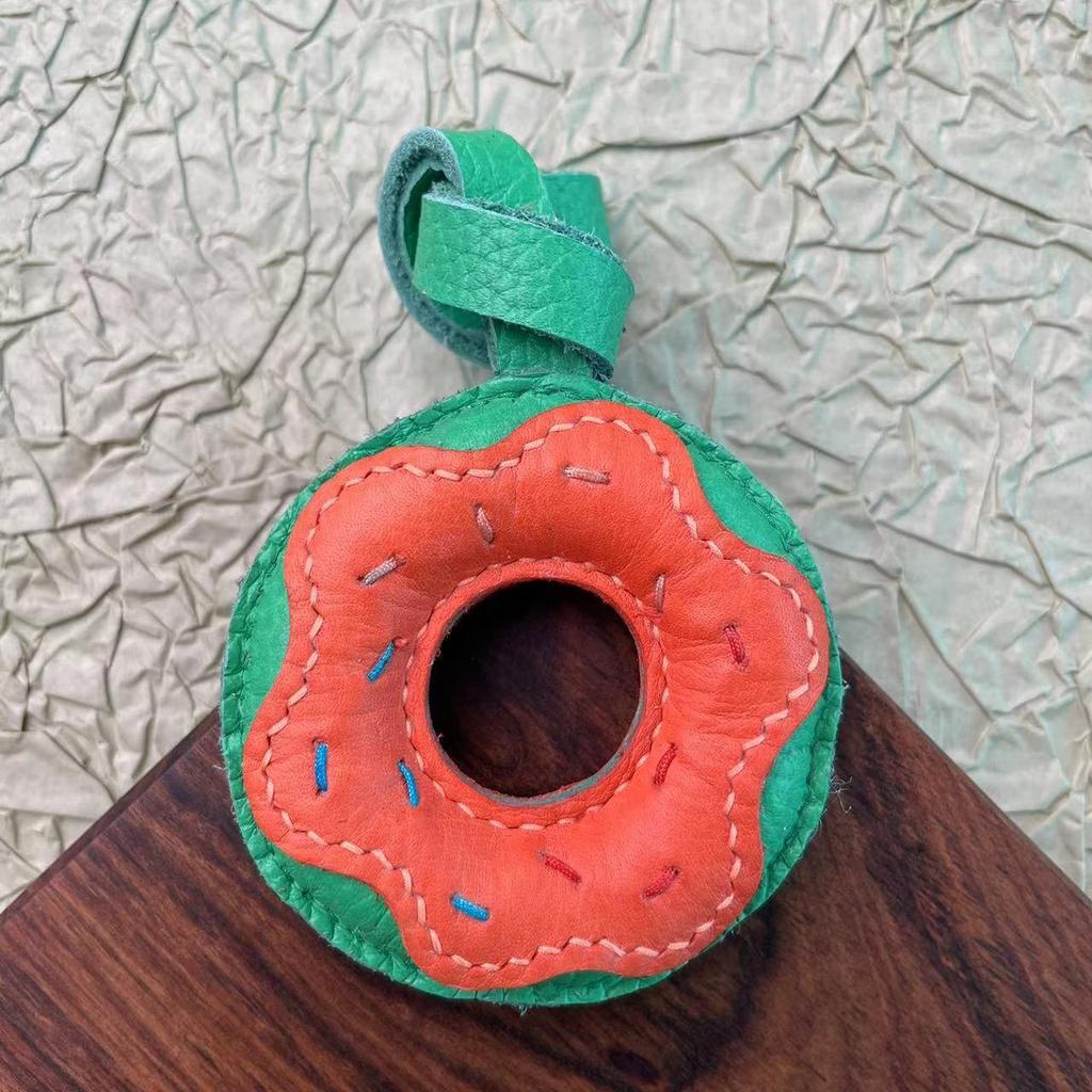 Handmade Donut Bag Pendant Genuine Leather Bags Keychain for Handbags Interesting Stylish Luxury Design Bag Accessories