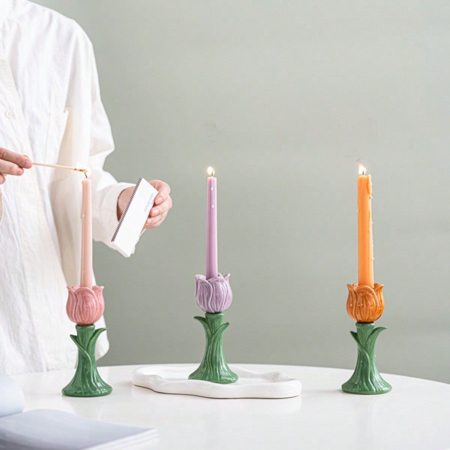 Set Of Colorful Candlesticks, A Set Of Retro Aromatherapy Tall Candlesticks In A French Style, High-End Home Colorful Candlesticks