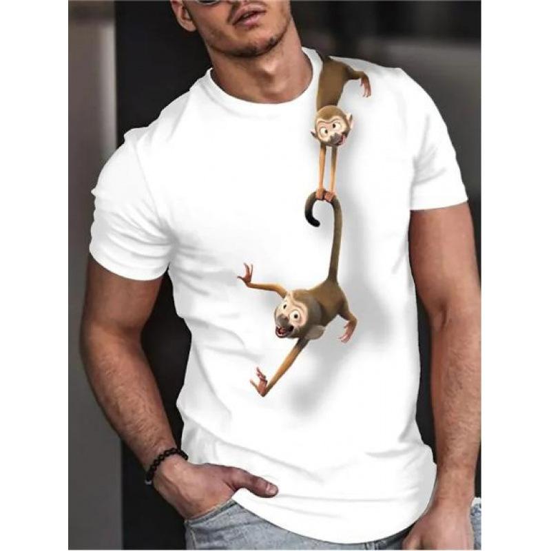 Men's Summer Youth Sports Slim Fit Digital Print Plus Size Short Shirt