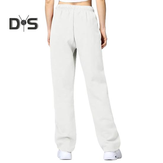 Women Pants Mid-rise Elastic Waist Adjustable Drawstring Long Trousers Solid Color Straight Wide Leg Autumn Winter Sport Trousers
