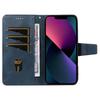 For iPhone 14 Leather Case Wallet Stand Grids Imprinted Phone Cover with Strap