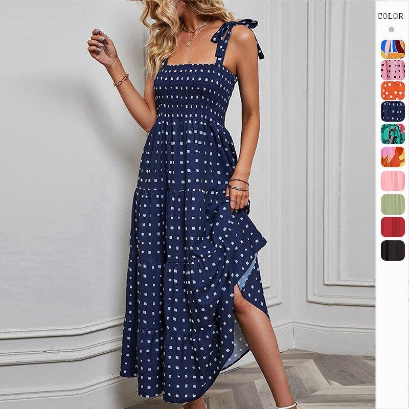 Summer Slim Strapless Holiday Sexy Dress Women Casual Backless Printed Beach Dress Elastic High Waist Womens Dress Elegant 25289
