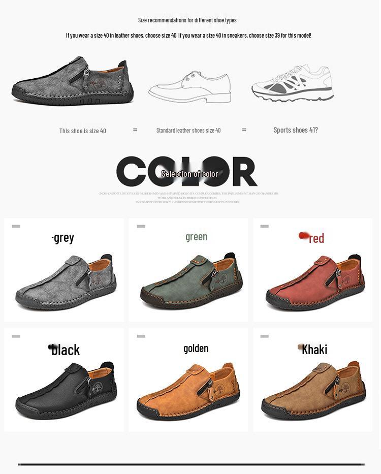 2023 Spring Men's Plus Size Leather Slip-On Casual Shoes with Zipper