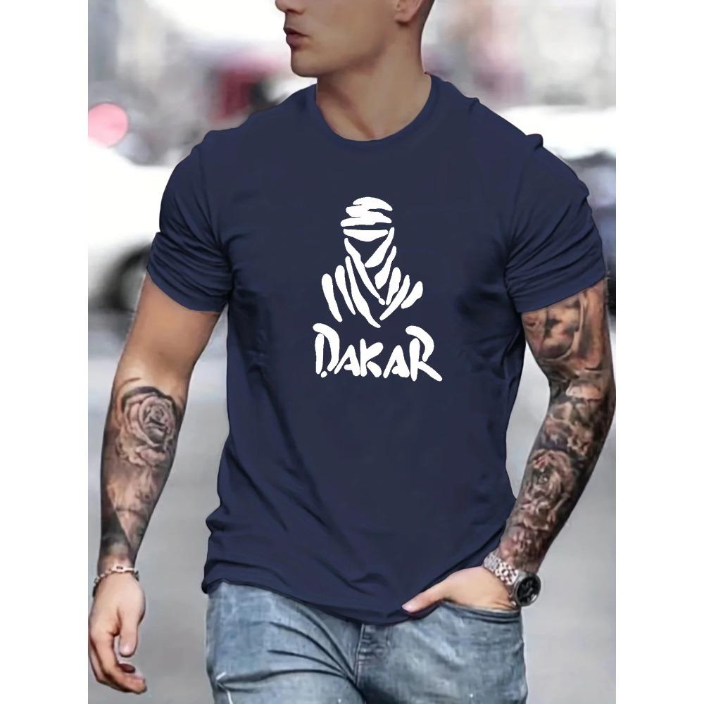 T-shirt d'été pour homme 100% coton à la mode, décontracté, ample, grande taille, style Dakar, imprimé, col rond, manches courtes