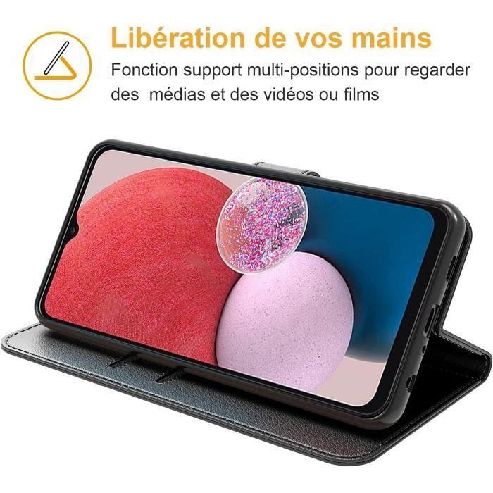 Lot de 2 Verres Trempés+ Coque pour Samsung A23 5G Intégrale Anti-Rayure Effet Cuir Noir