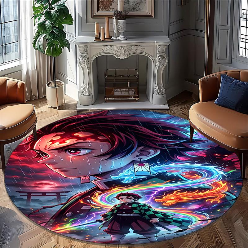 1pc Kamado Tanjiro Carpet, Round Rug, Comfortable, Suitable for Entryways, Living Rooms, Office, And Bedrooms, Christmas Decoration