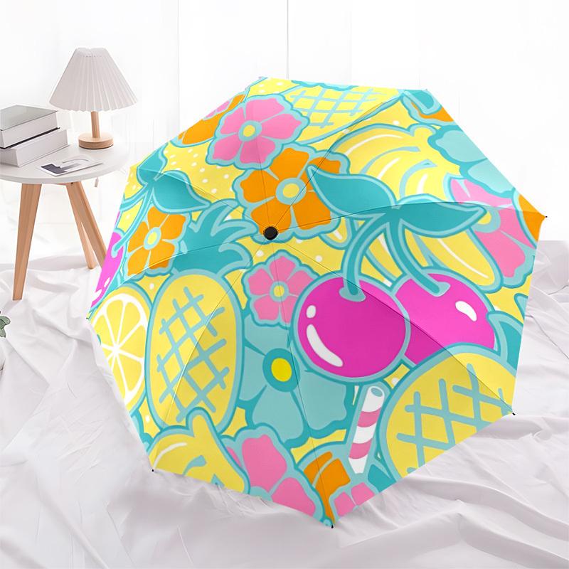 1 szt. Automatyczny składany parasol z wzorem owoców - 8-żebrowy, automatyczne otwieranie/zamykanie, przenośny, składany, kompaktowy parasol yy251218044