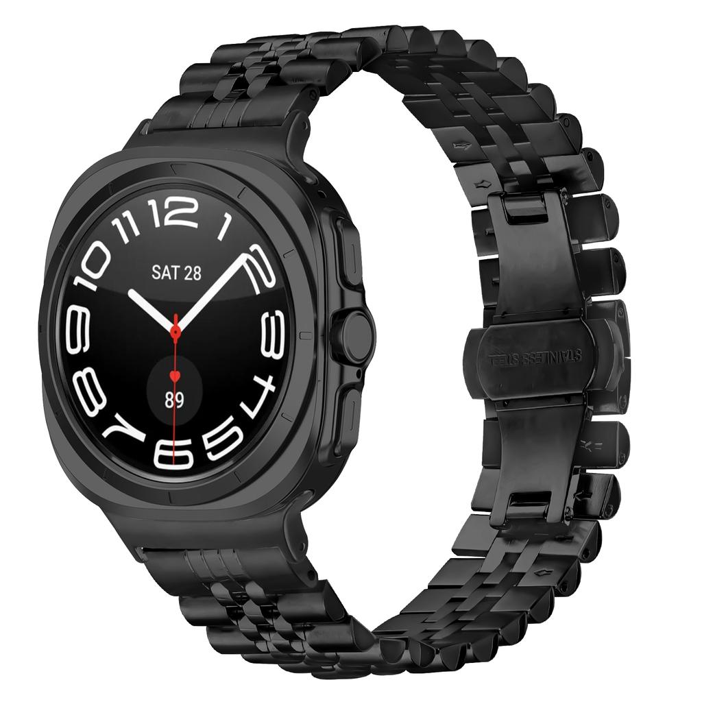 For Samsung Galaxy Watch Ultra 47mm Wrist Band 5-Bead Stainless Steel Butterfly Clasp Watch Strap