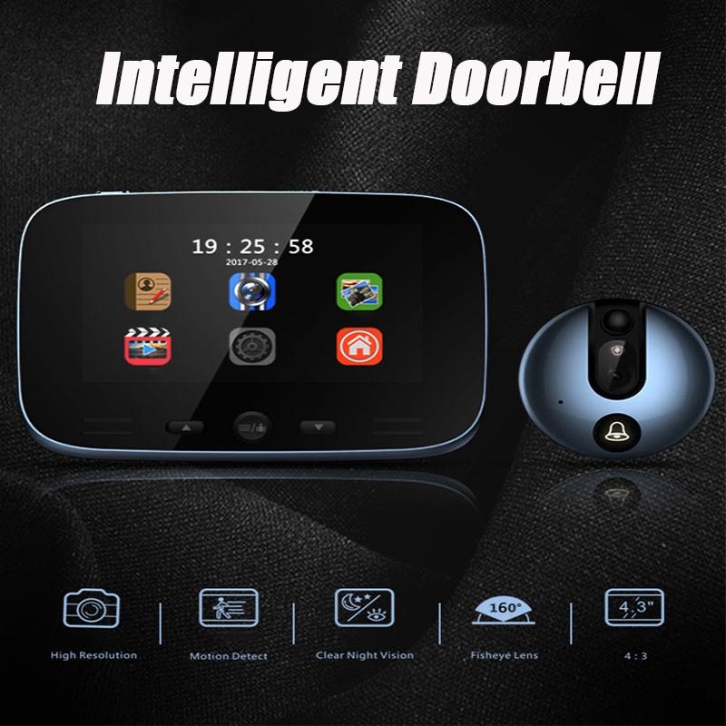 LCD Digital Door Viewer Doorbell Camera 1800mah Electronic Cat Eye Camera Photo Monitor Home Wireless Video Doorbell 4.3Inches