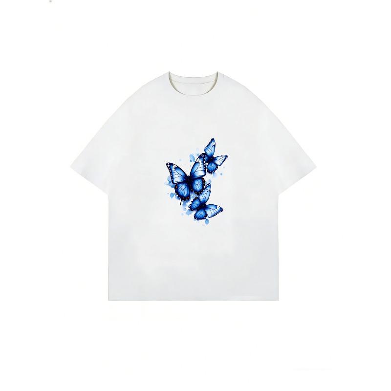 Oversized T Shirt Dress Black Blue Butterfly Print Casual Wear For Women Summer Outfit Fashion Statement Piece