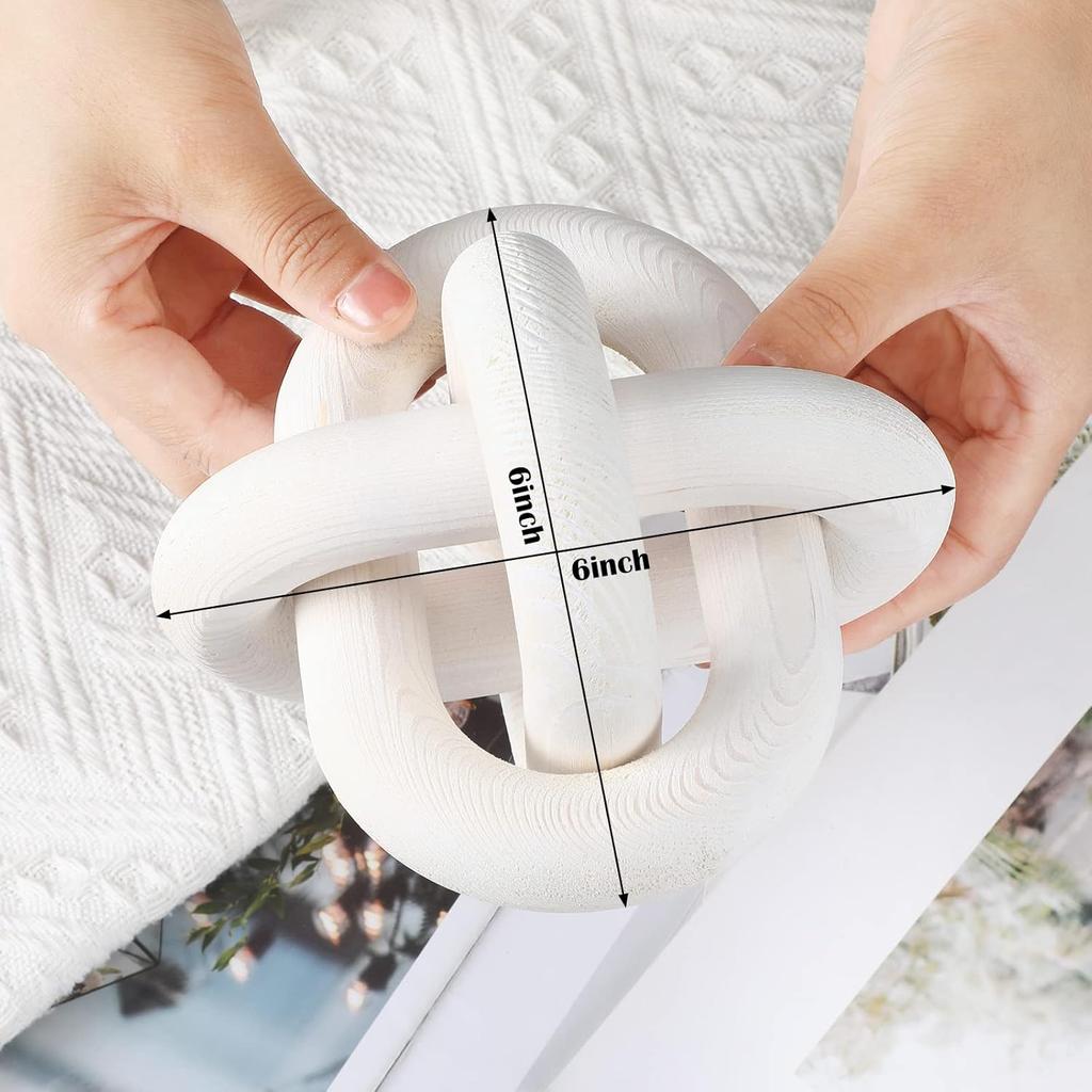 Yalikop 3 Link Wood Knot Decor - Hand Carved Coffee Table Decoration, Boho Chain Link Decor, Modern Shelf, Rustic Objects for Home Living Room