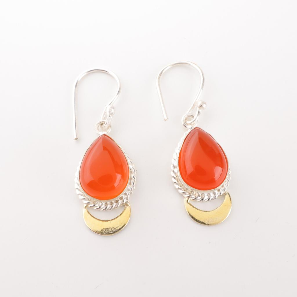 Carnelian Gemstone 925 Sterling Silver Jewelry Handmade Tear Drop Earrings 1.5" EE-162-20