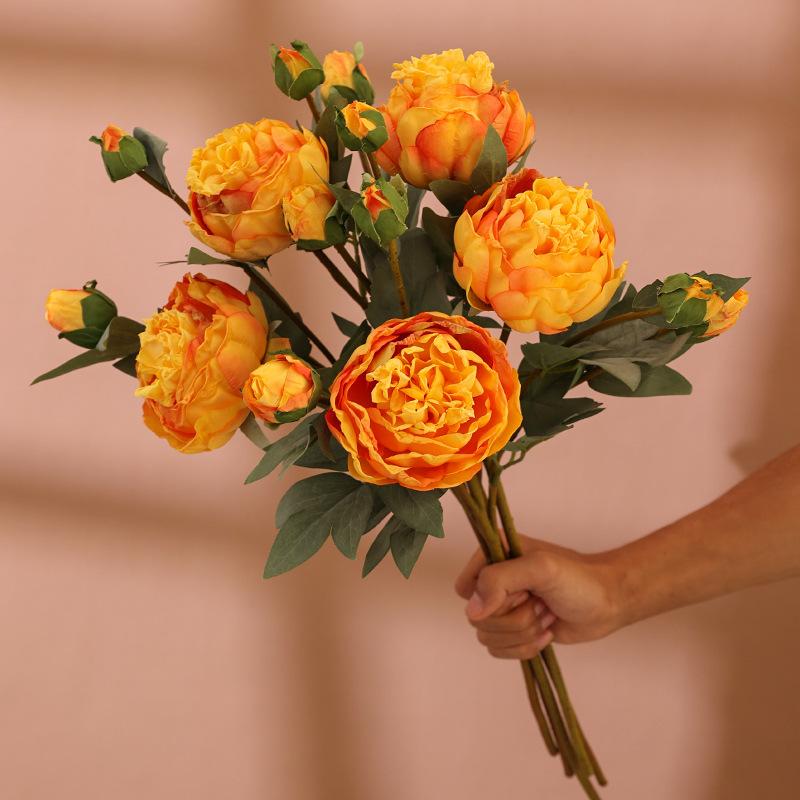 Simulare de înaltă calitate, 3 capete, miez de muguri, bujor, mătase, acasă, sufragerie, masă, decorare pentru nuntă, floare artificială falsă