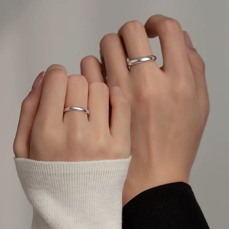 Minimalist Geometric Couple Rings Set Men Women Adjustable Sterling Band Ring Finger