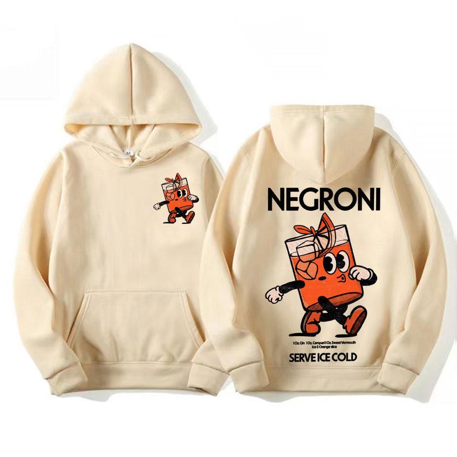 Negroni Cocktail Mascot Meme Hoodie Funny Retro Cartoon Drink Sweatshirt Men Women Fashion Trend Casual Oversized Gothic Hoodies