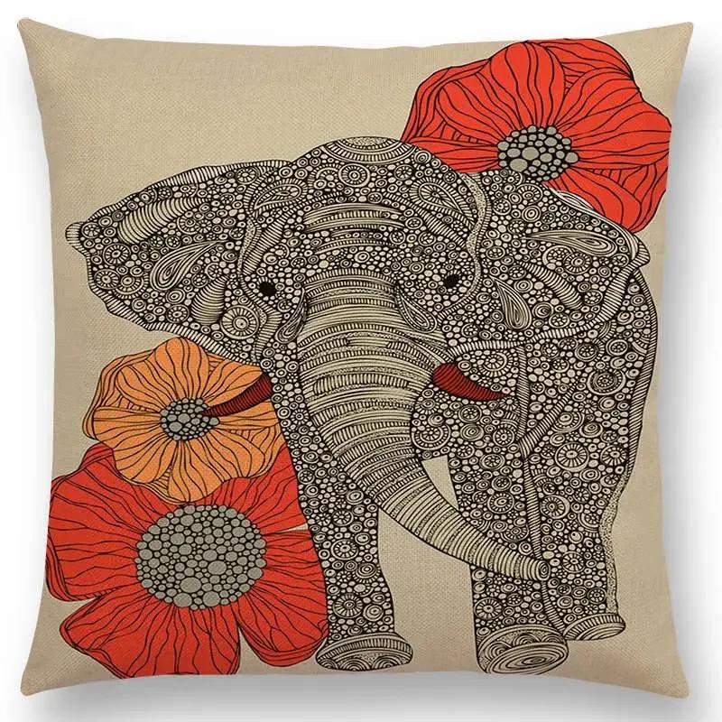 Hinduism Style Cushion Cover Mandalas Floral Animals Flower Deer Elephant Whale Bee Pig Pangolin Squirrel Frog Sofa Pillow Case