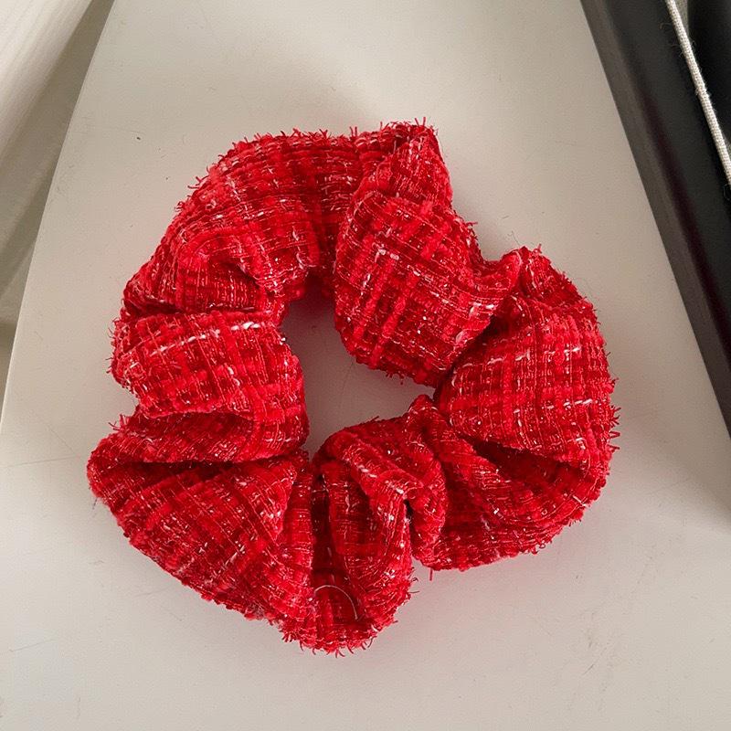 Festive Chinese Red Woolen Hair Tie - New Year and Christmas Accessories for Women