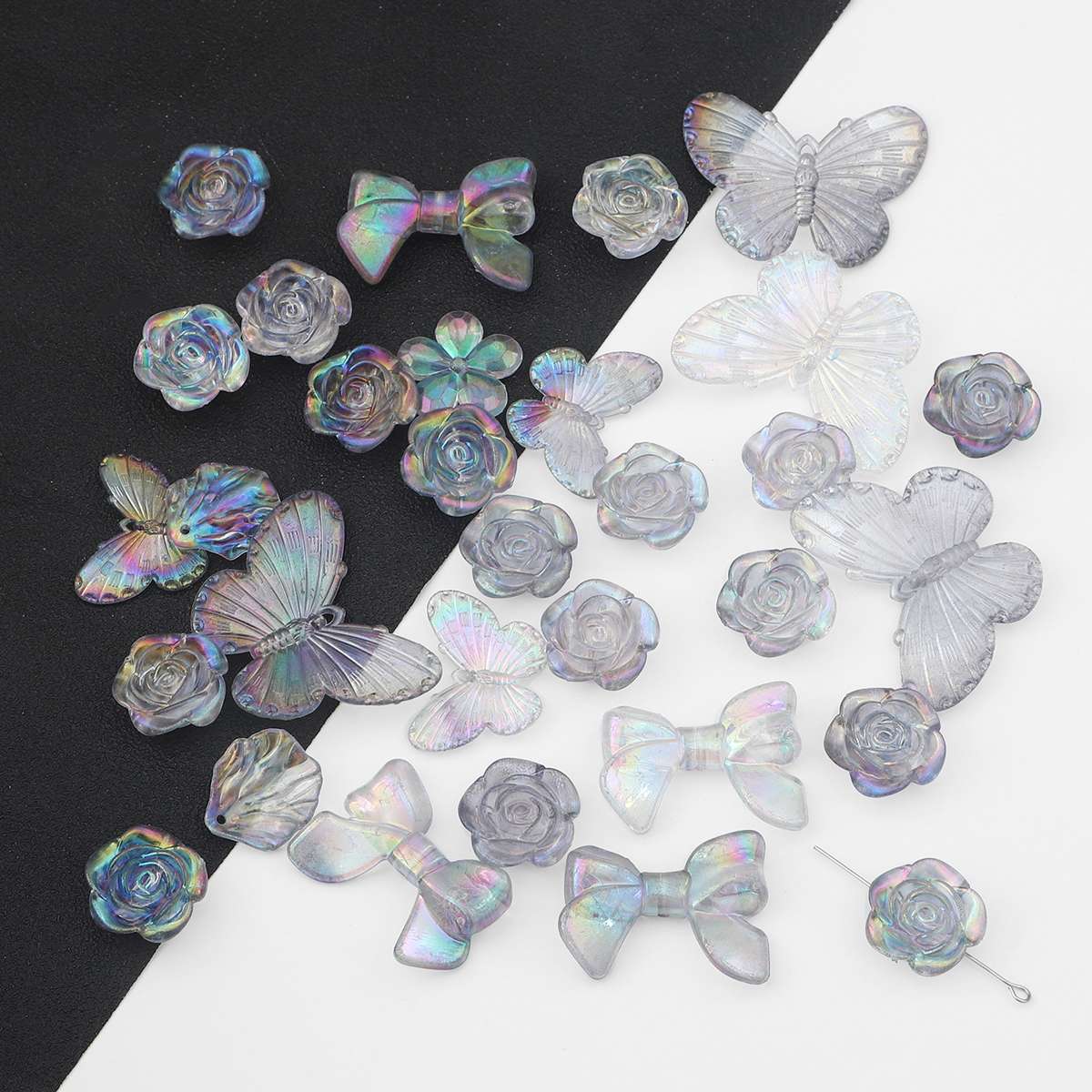 

500g/bag Colorful Acrylic Spacer Beads Transparent Gradient Pendant Rose Flowers Butterfly Beads For Jewelry Making DIY Necklace Accessories 12-41mm серый