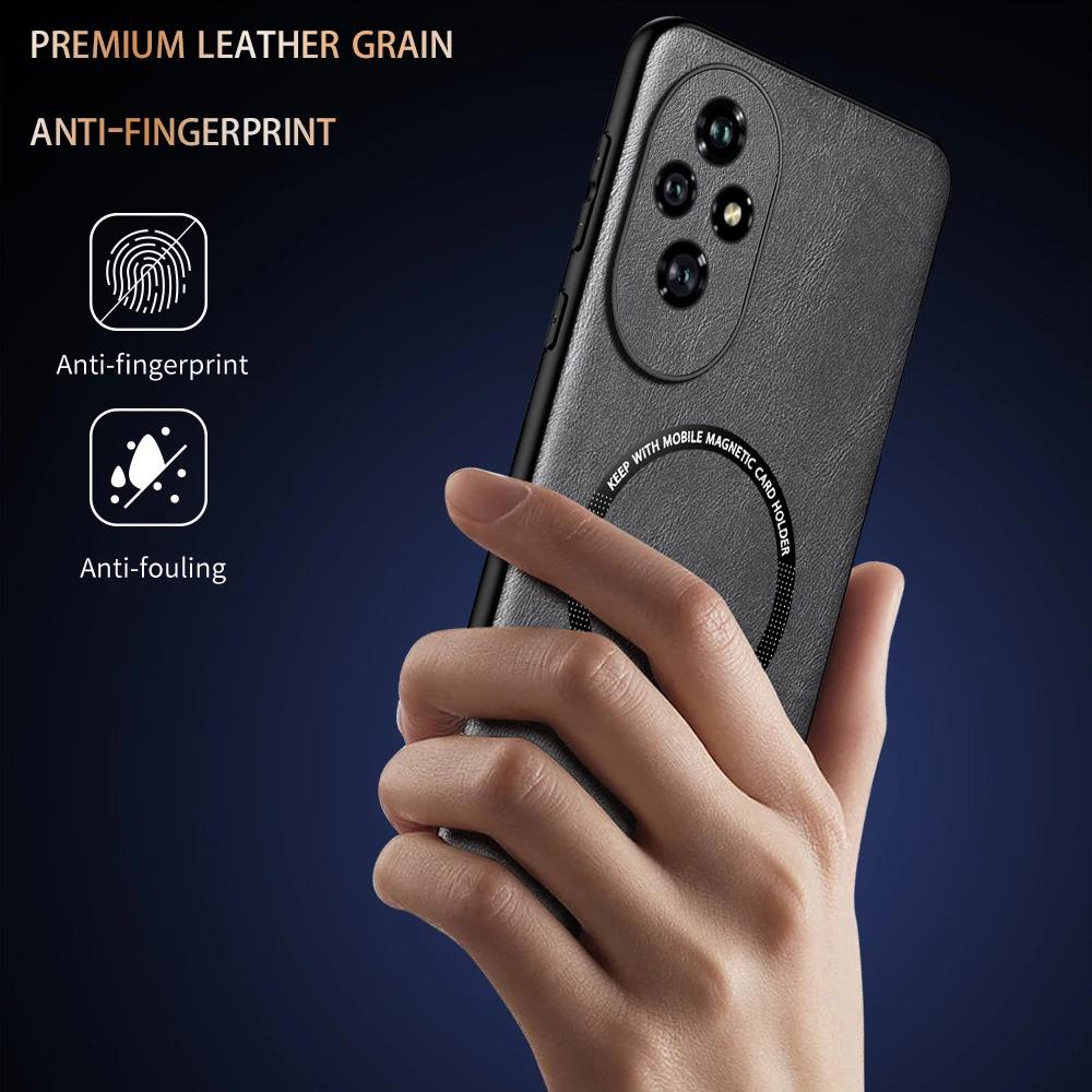 OLGE Luxury Texture Classic Leather Case for Huawei Honor 200 Support Car Mount Magnetic Stand Wireless Charging Protective Case