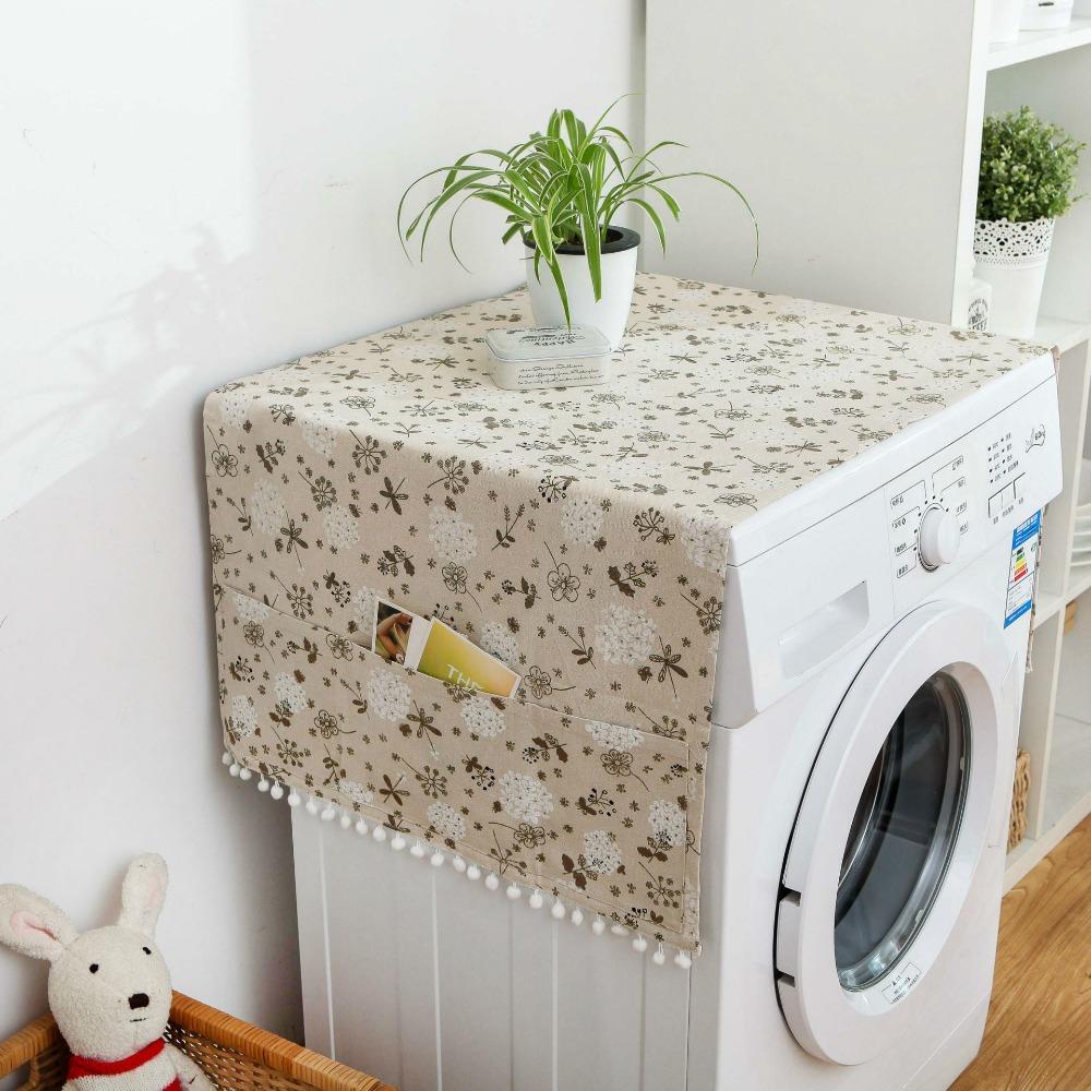 Rustic Style Washing Machine Dustproof Cover Printing with Pocket Dryer Dust Cover Multi-purpose Washable