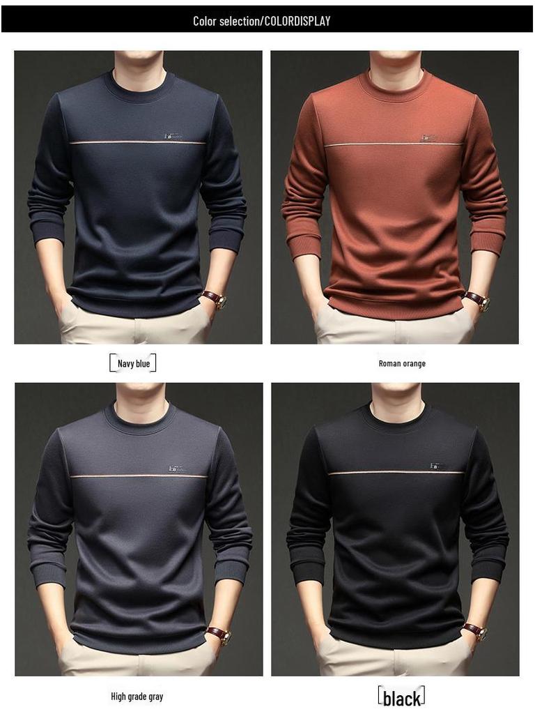 Men's Fleece-Lined Round Neck Long Sleeve Warm Wool T-Shirt