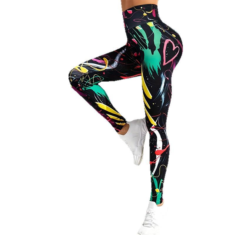 Popular European and American yoga pants 1D digital printing leggings bottoming women's outdoor sports fitness trousers