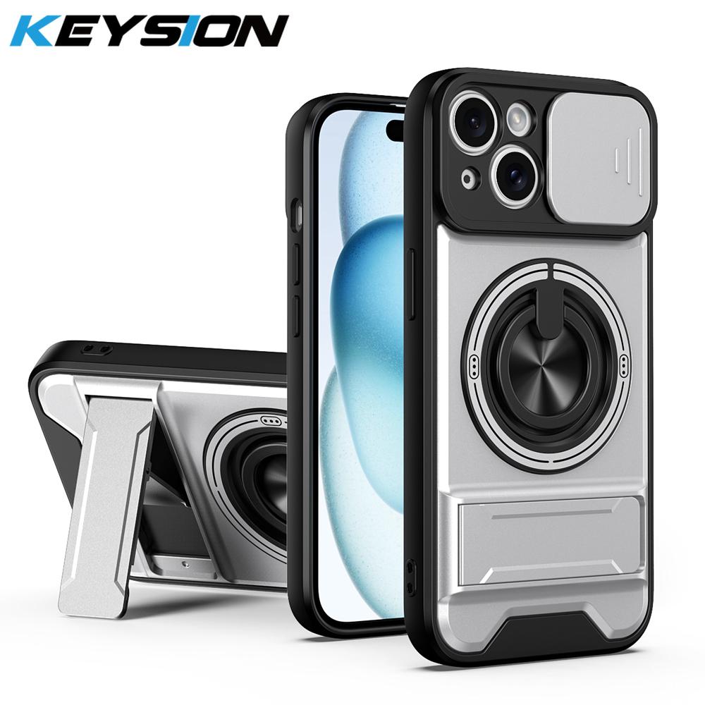 KEYSION Magnetic Phone Case for iPhone 13 14 15 Pro Max 15 Plus Slide Camera Protection Upright Kickstand Shockproof Back Cover