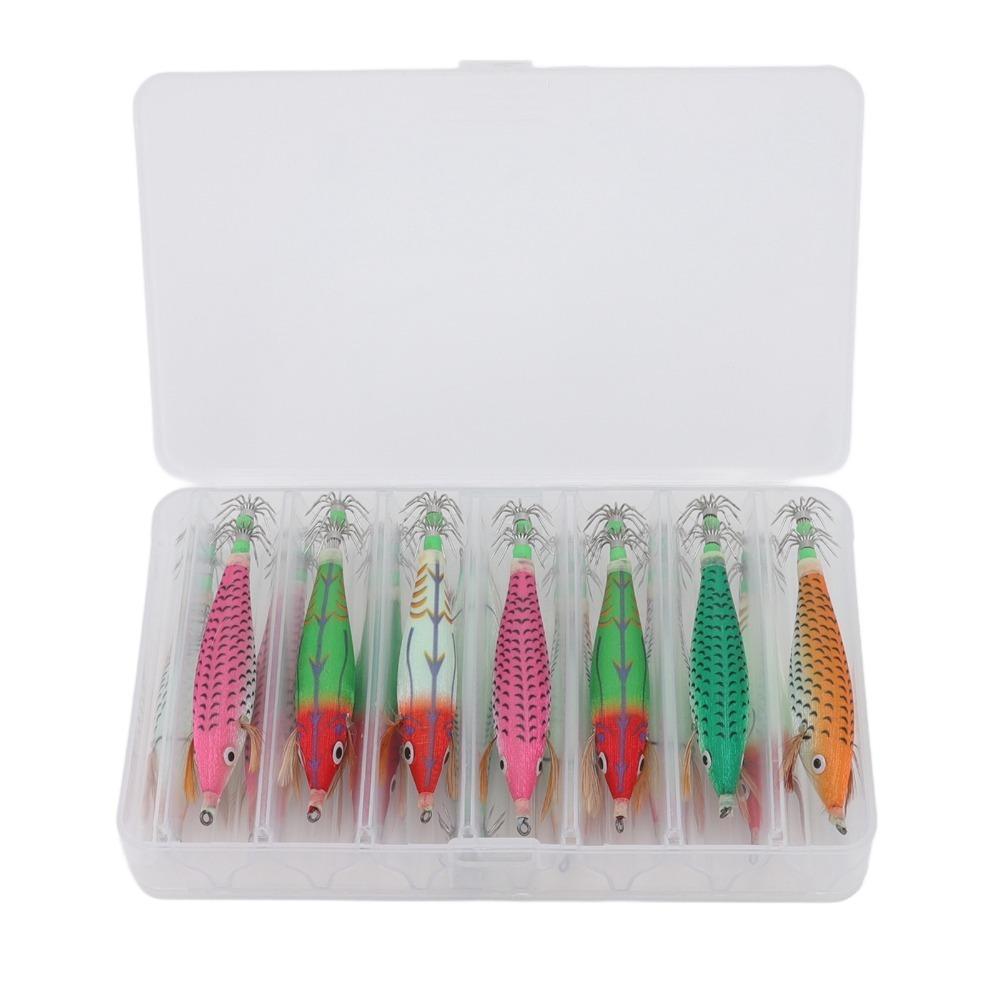14PCS Luminous Squid Hook Lure 8cm Length Artificial Shrimp Lure Lifelike Squid Jig Night Fishing