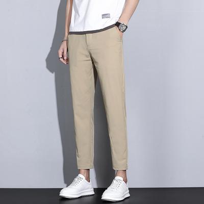 Cropped Pants for Men and Men's Business Casual Pants for Summer Elastic Slim Fit for Nine-point Slim Pants for Men