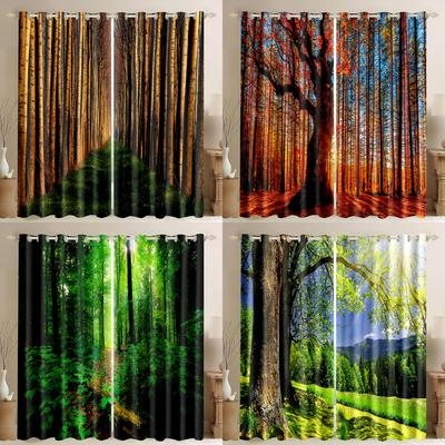 3D Custom Forest Printing Curtain Trees Path Green Lawn Nature Scene Window Curtains Bedroom Living Room Thin Curtain Decorate