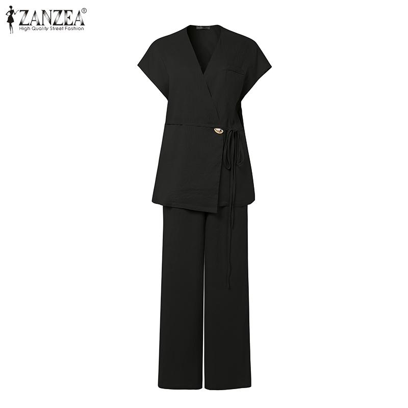 

ZANZEA Женские элегантные комплекты Топы без рукавов с перекрестной шнуровкой спереди Длинные брюки Повседневные костюмы 4XL