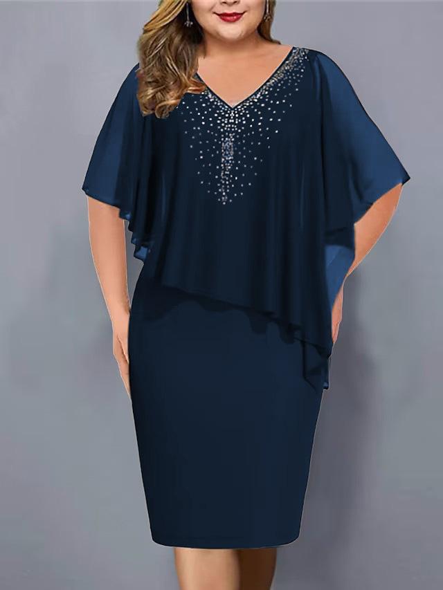 Elegant V-Neck Sleeveless Evening Dress with Sheer Cape, Women's Party Cocktail Dress In Black/Burgundy/Navy/Purple