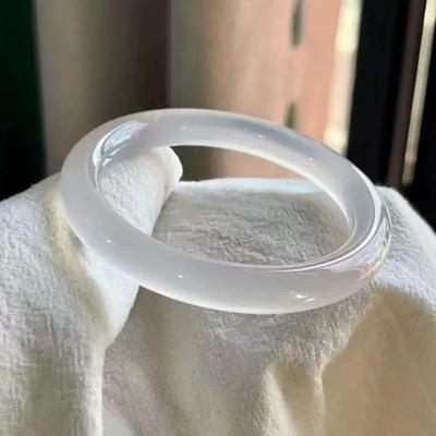 Natural Icy White Moonstone Chalcedony Jade Bangle for Girls - Lychee Jelly Agate Beauty