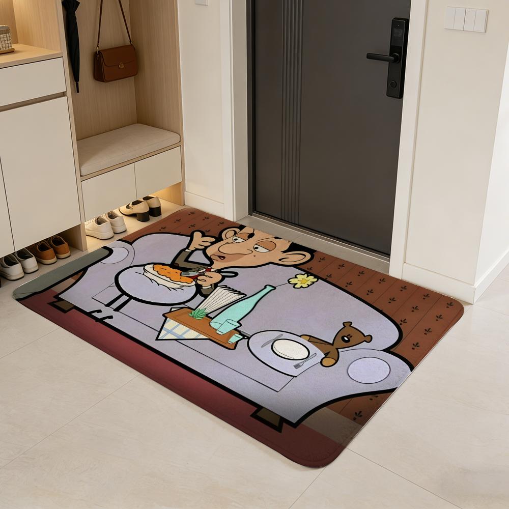 Character M-Mr. Bean Floor Mat Flannel Door Mat Non-Slip Absorbent Washable Indoor Home Rug