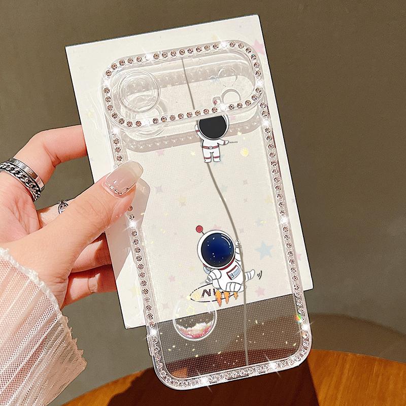 Diamond Astronaut Pattern Phone Case For iPhone 16e 17 Air 16 15 14 Pro Max 13 17 Pro Max 17 16 15 Plus Shockproof Bling Diamond TPU Soft Cover