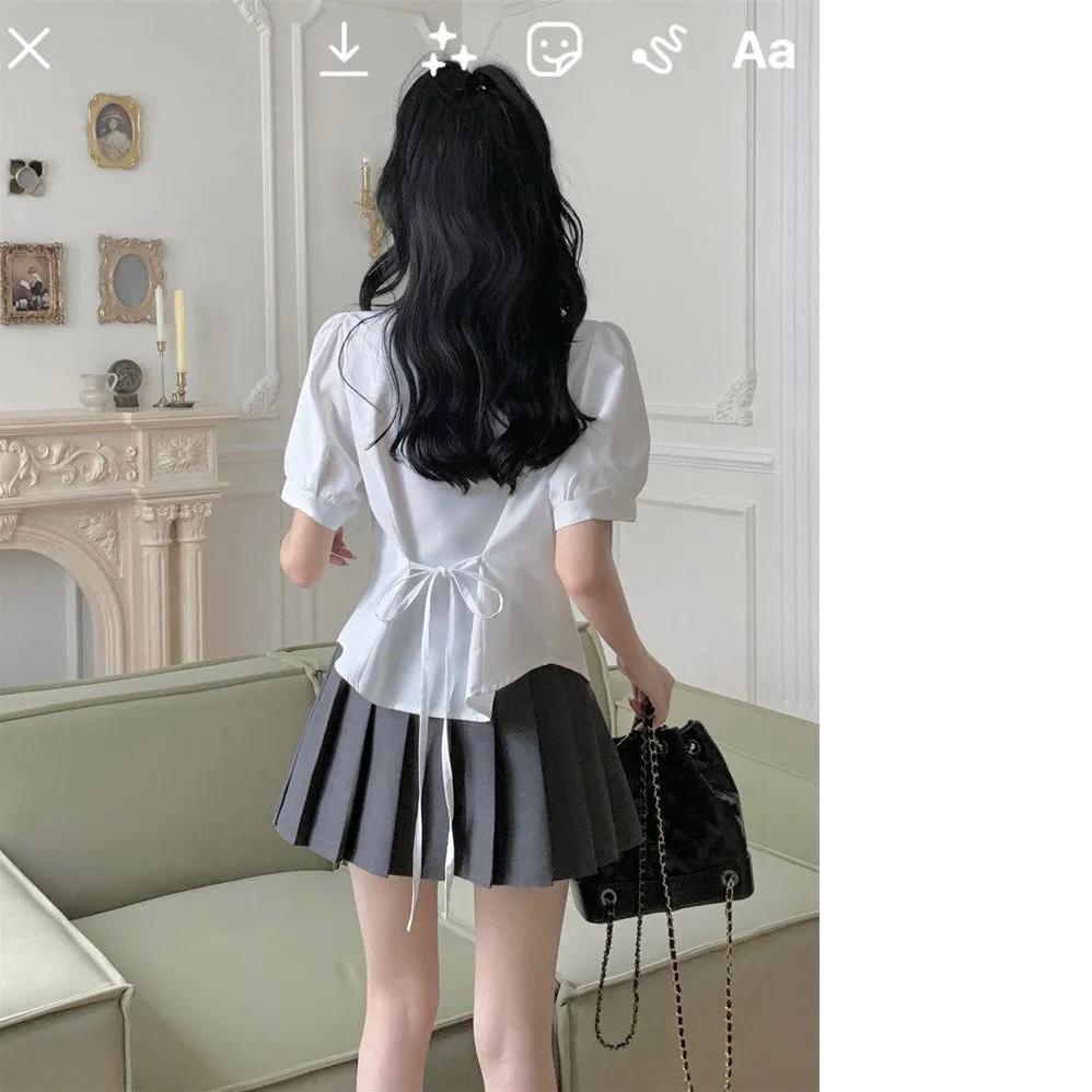 Preppy Bandage Basic White Shirt Women Slim Long Sleeve Cute Top School Button Down Tunic Shirts Blouse Female Casual Lady