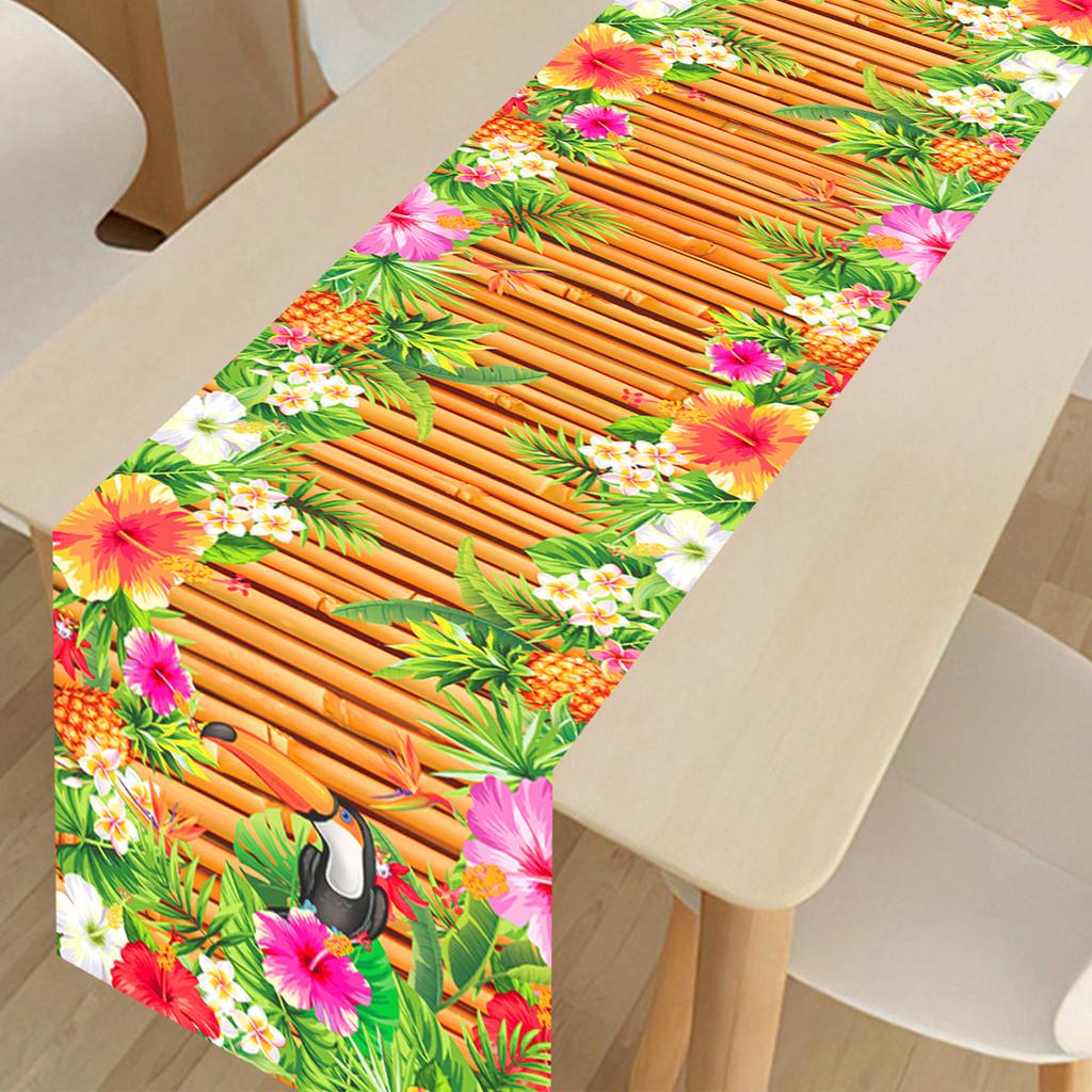 Summer Hawaiian Floral Table Runner Flamingo Birthday Party Decor Kids Aloha Hawaii Tropical Party Supplies Dining Table Decor