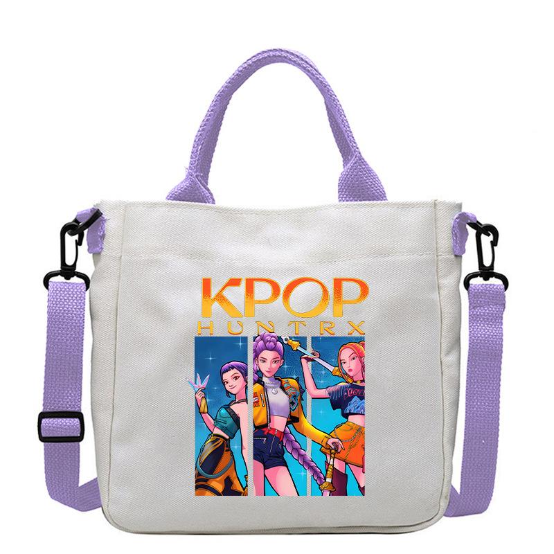 KPop Demon Hunters Shoulder Bag Kawaii Cartoon Handbag Large Capacity Crossbody Fashion Portable Canvas Storage Bags Gift Kid Friendly Entertaining