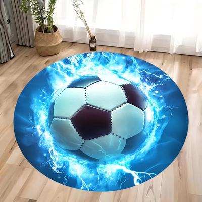 Ball Soccer Round Carpet Living Room Circle Floor Mat Non Slip Bedroom Bathroom Doormat Washable Home Hallway Area Decor Rug