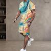 Men s Plus Size Colorful Swirl Printed Round Neck Short Sleeve T Shirt And Shorts Two Piece Set